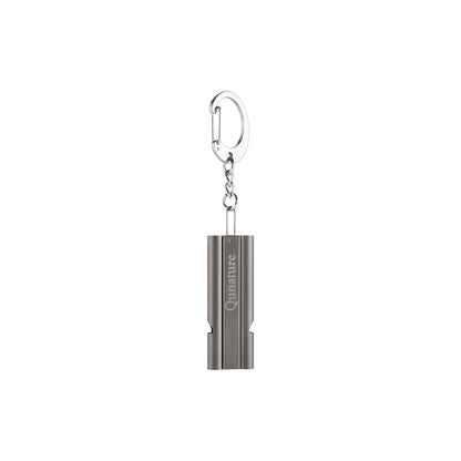 A silver metallic keychain drive with a cylindrical design and a carabiner clip, shown on a plain white background.
