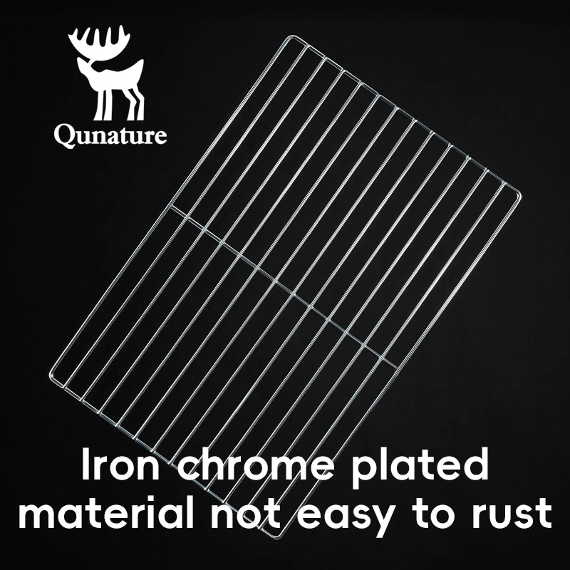 Qunature grill rack with text on a black background