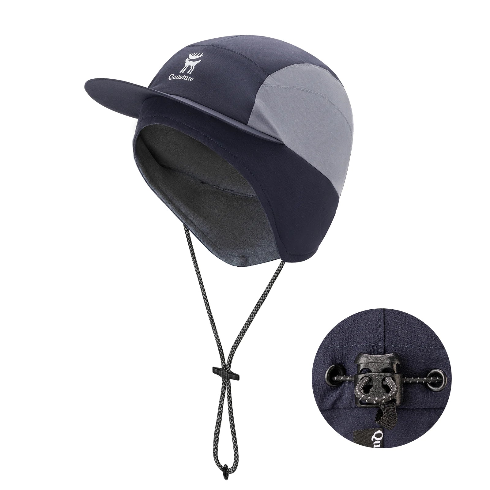 Light blue cap with chin strap and brand logo on a white background