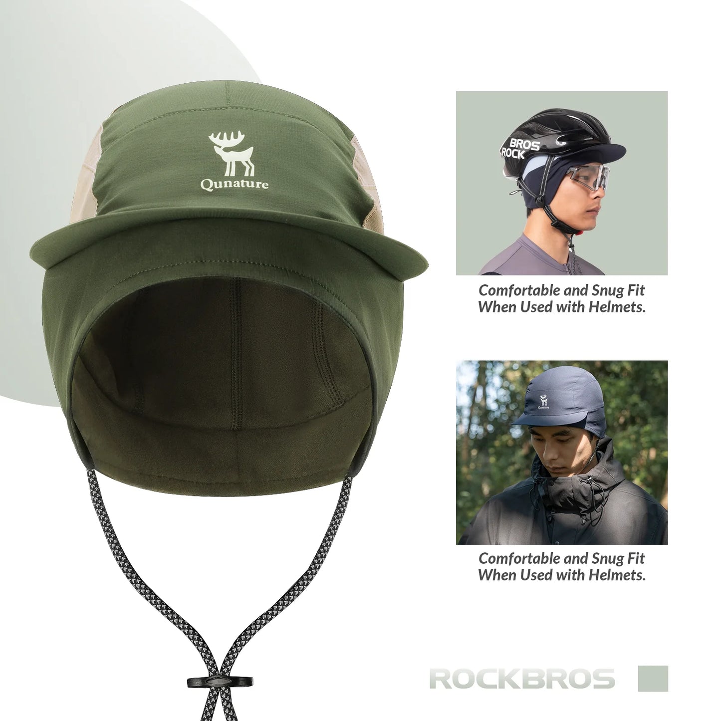 Green cap with chin strap and Qunature logo, shown on a white background.