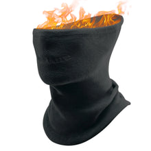 Black neck gaiter with flames on a white background