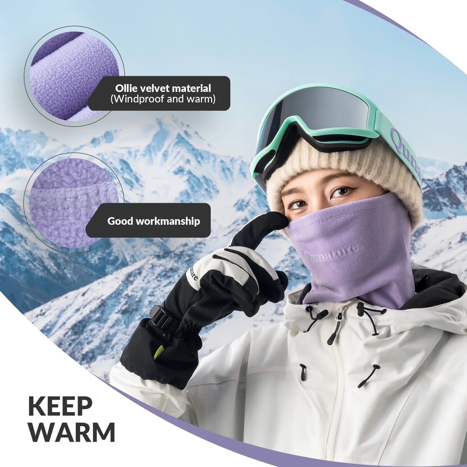 Mitten with thermal insulation layers and mountain landscape background