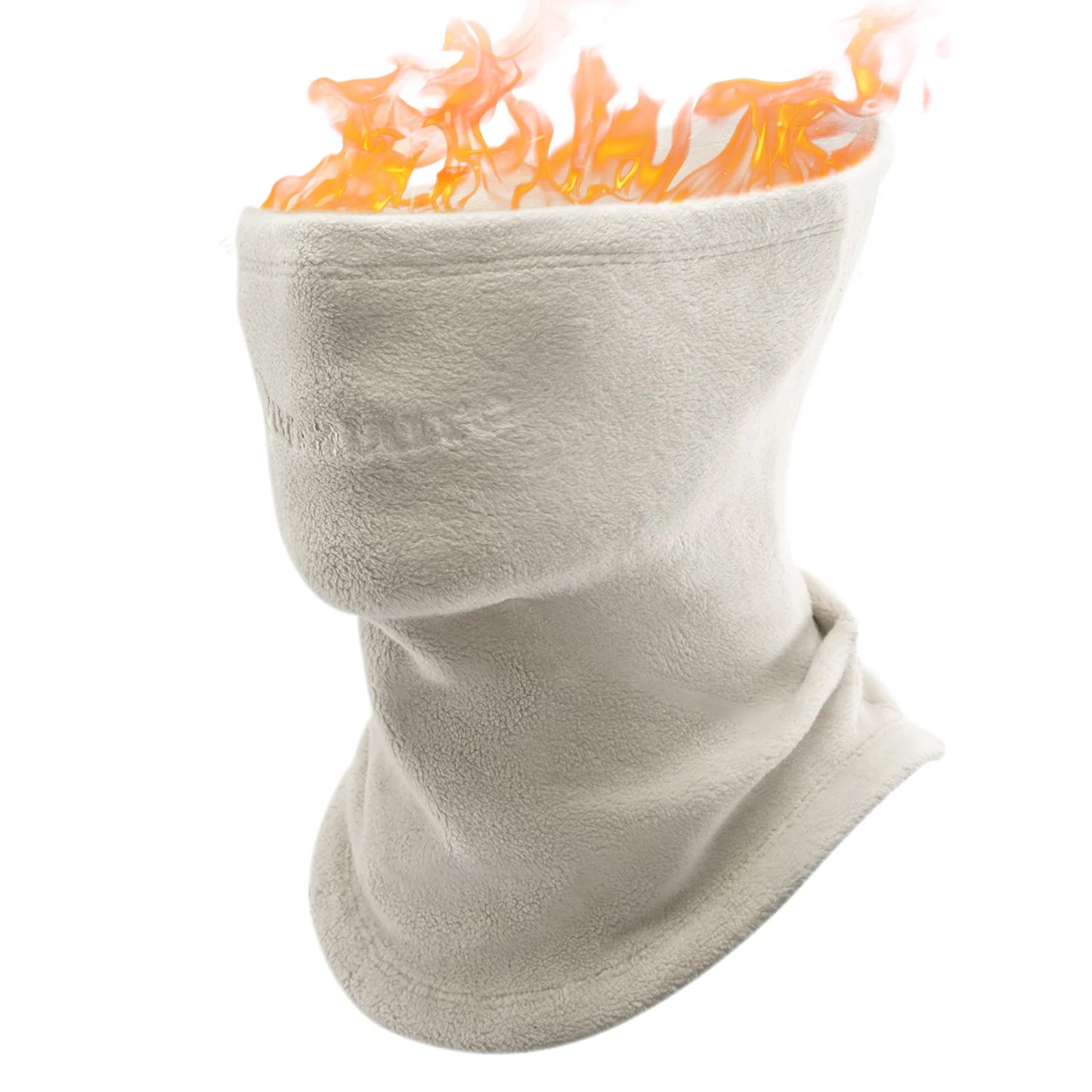 Beige neck gaiter with flames on a white background