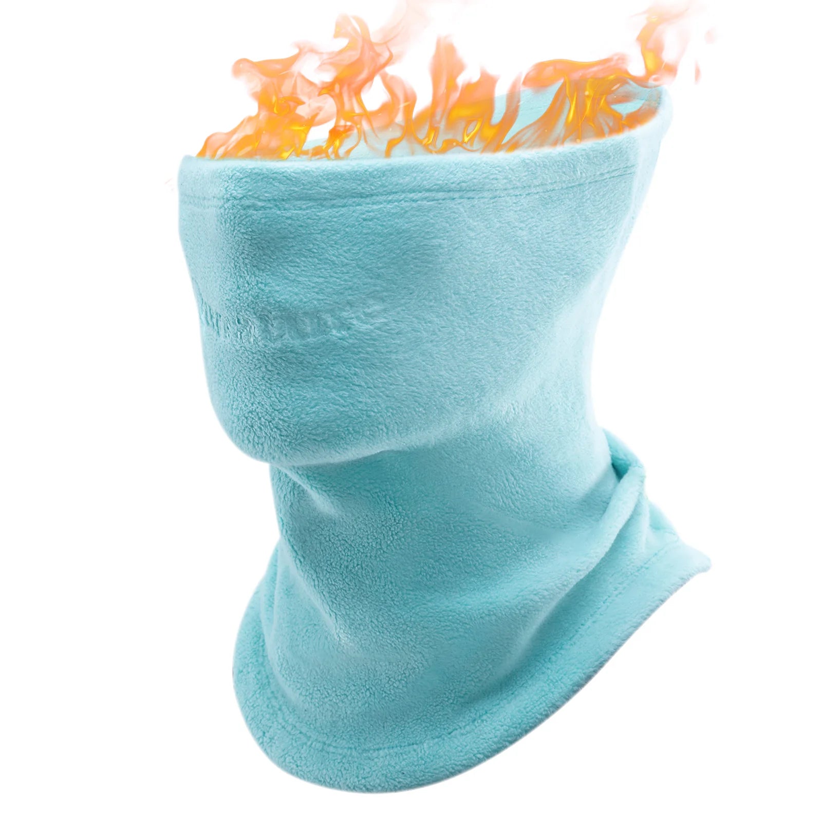 Green neck gaiter with flames on a white background