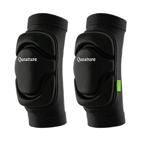 A pair of black Qunature brand elbow pads designed for sports protection, showing side and front views.