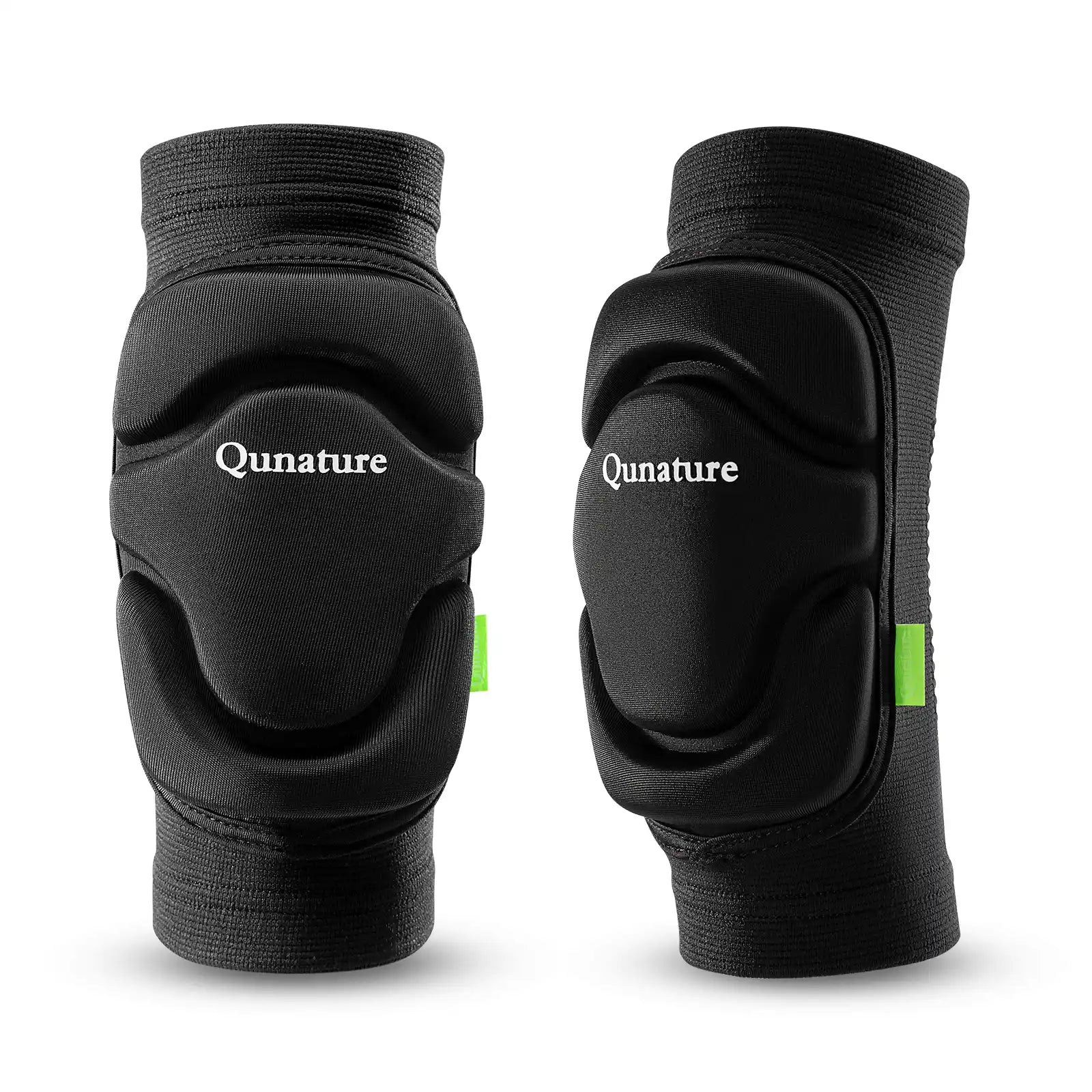 Black knee pads with 'Qunature' branding on a white background
