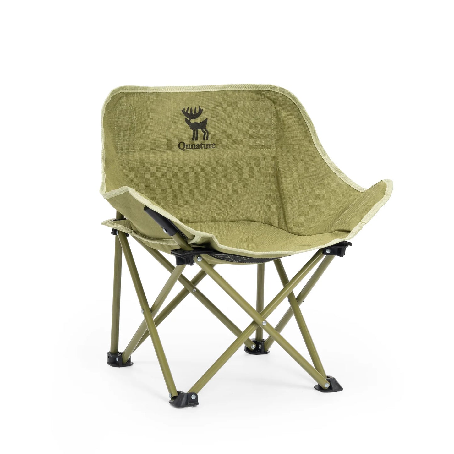 Green camping chair with a brand logo on a white background