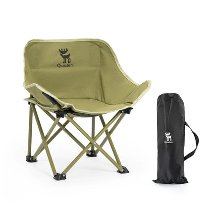 Olive green camping chair with carrying bag on a white background