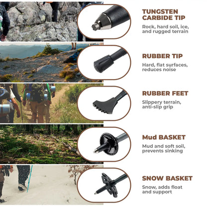 Foldable Lightweight Aluminum Trekking Pole with Adjustable Height and Grip