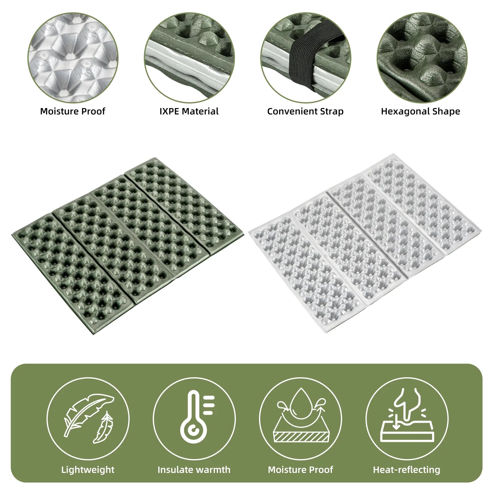 Hexagonal foam pad with features labeled on a white background
