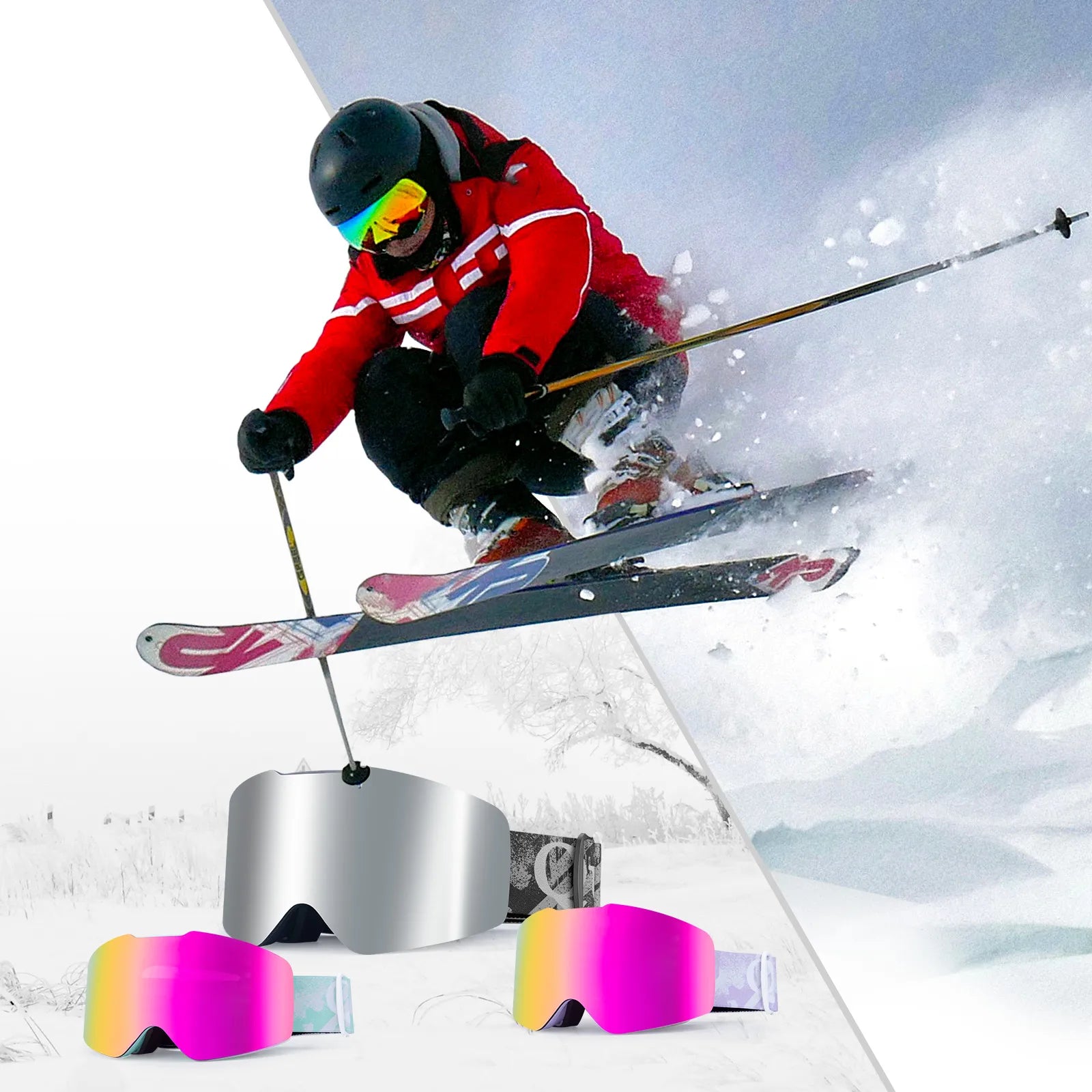 Collage of winter sports activities with people wearing Qunature socks.