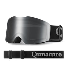 One frameless silver anti-fog ski goggles with a black strap