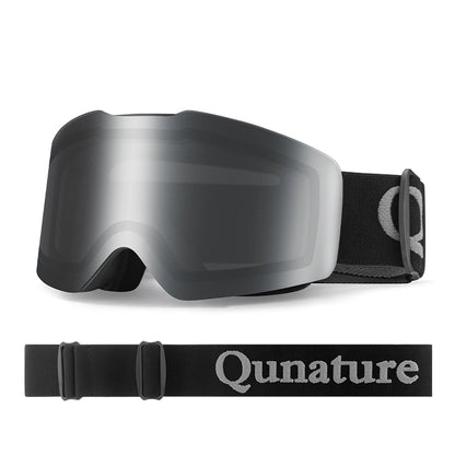 One frameless silver anti-fog ski goggles with a black strap