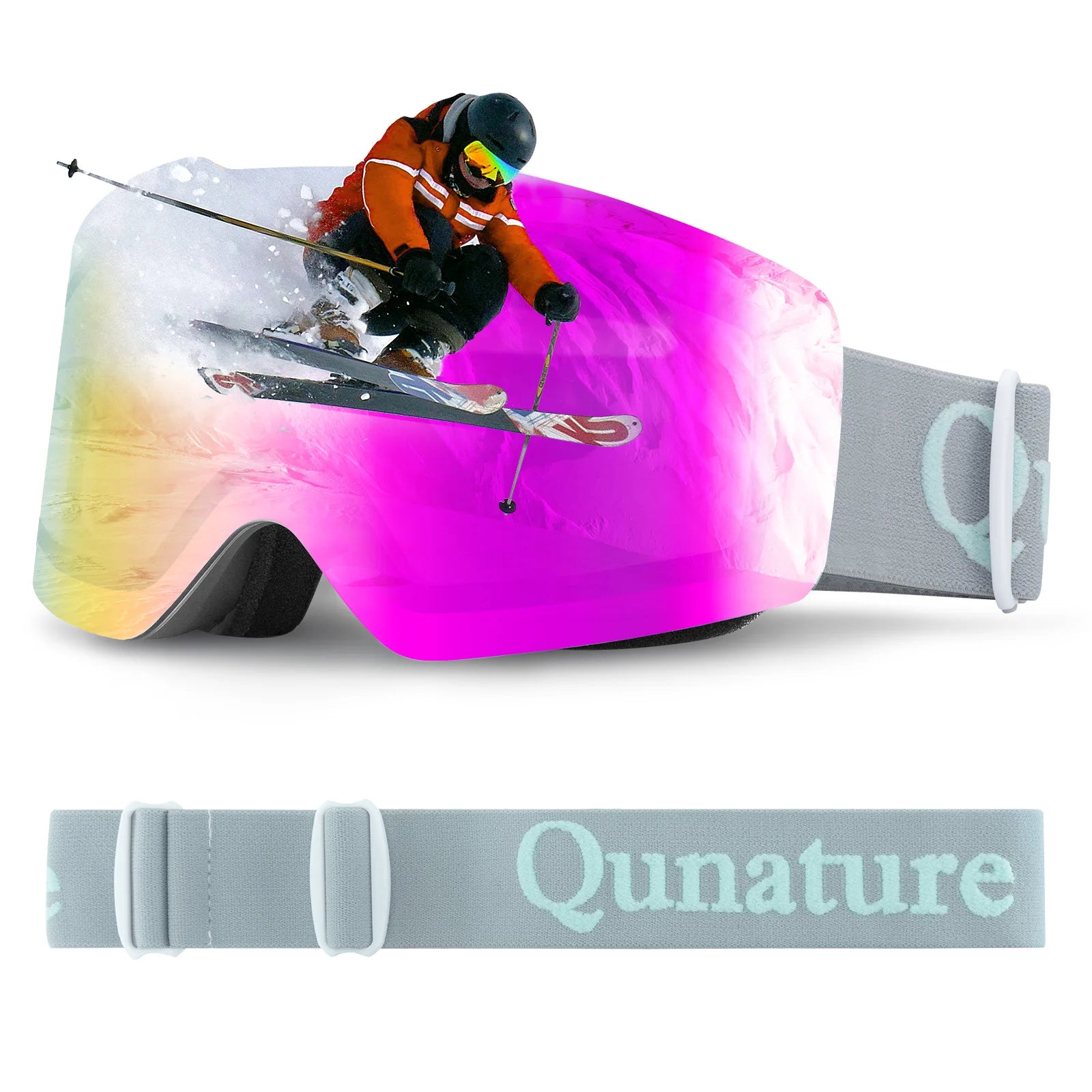 Frameless Anti-fog Ski Goggles with UV400 Protection - Qunature, Pink