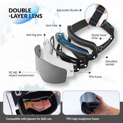 Goggles with features highlighted on a white background