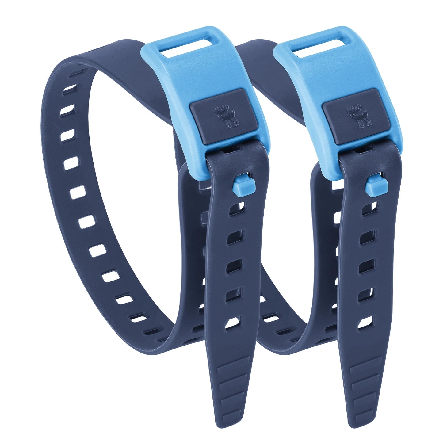 Two blue and navy watch straps on a white background