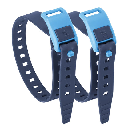 Two blue and navy watch straps on a white background