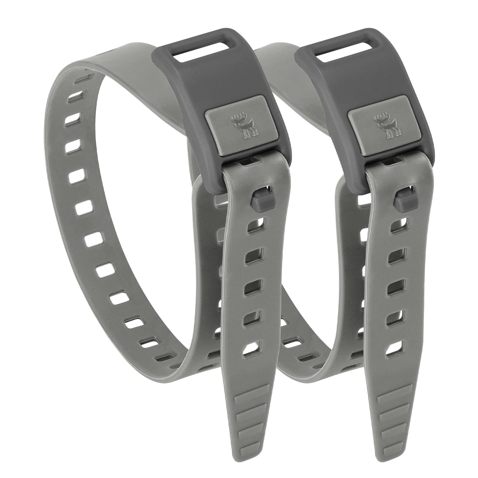 Two gray straps with brand logo on a white background
