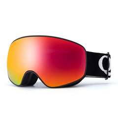 A black strap and red len kids anti-fog ski goggles with UV protection