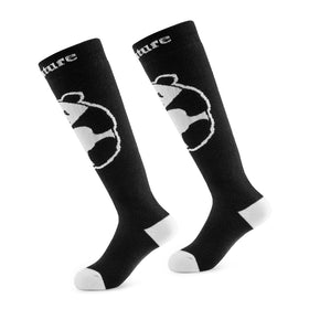 Black knee-high socks with panda design and visible brand logo on a white background