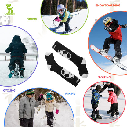 Collage of children engaging in winter activities with a focus on socks.