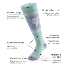 These knee-high ski socks with a moose pattern are exquisitely crafted and durable