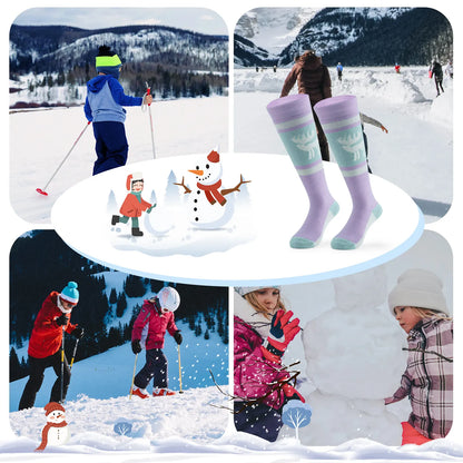 Collage of people skiing, snowboarding, and building a snowman with winter accessories.