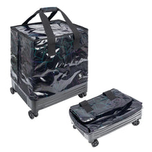 Black and gray rolling cart with transparent cover on a white background
