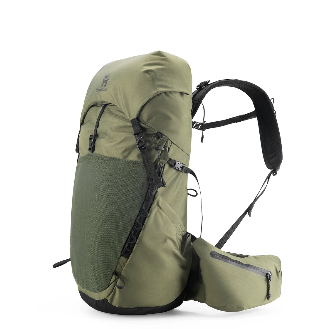 One green lightweight waterproof hiking backpack