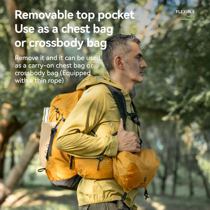 a middle-aged man with a backpack outdoors