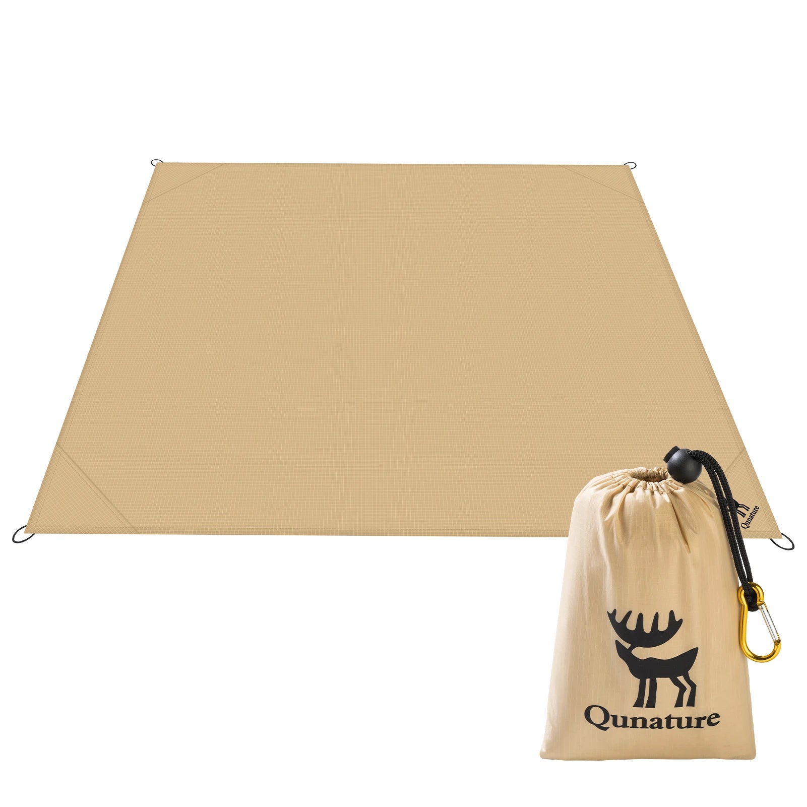 Beige camping mat with carrying bag featuring Qunature logo on a white background