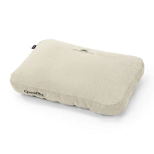 A Qunature travel neck pillow in a light beige textured fabric, shown at an angle on a clean white background.