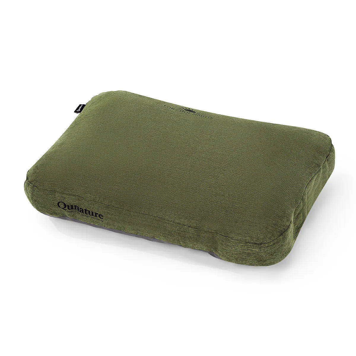 An olive green memory foam pillow by Qunature, shown at an angle on a clean white background.