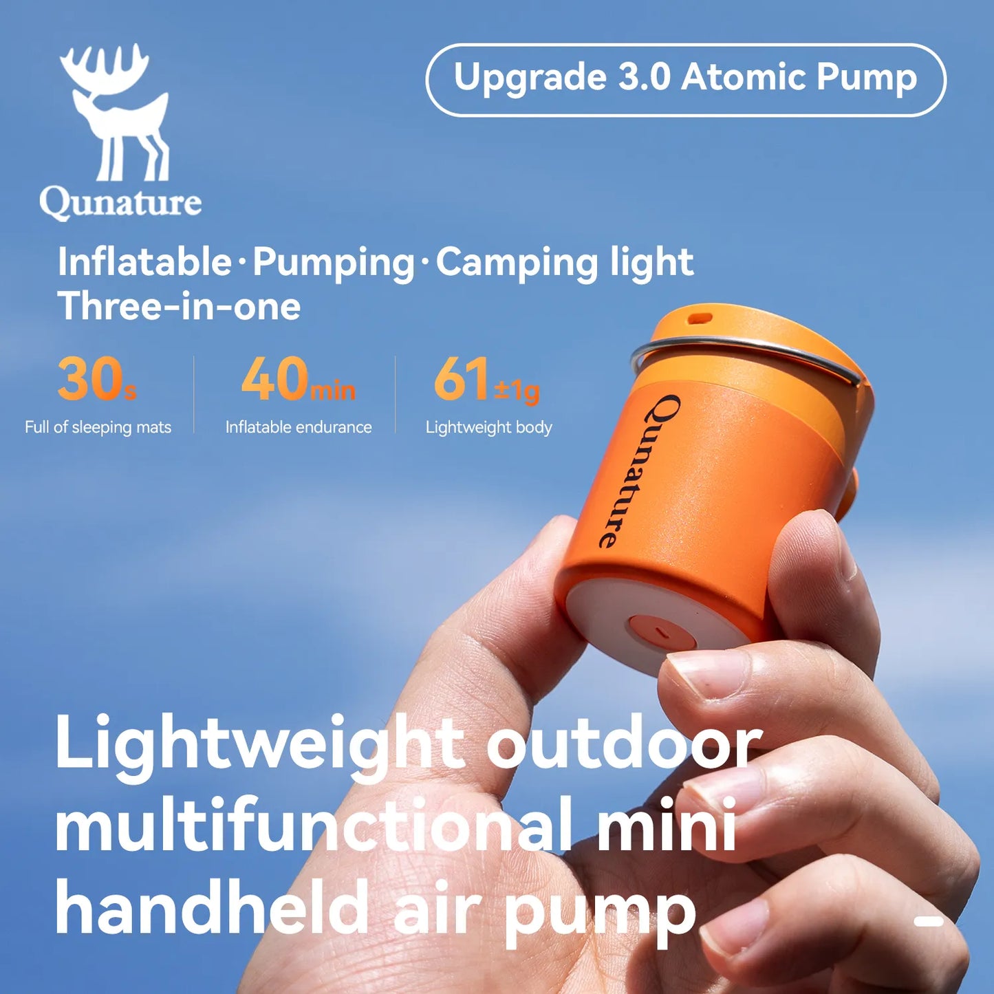 An ultra-light mini orange electric air pump is held in the hand