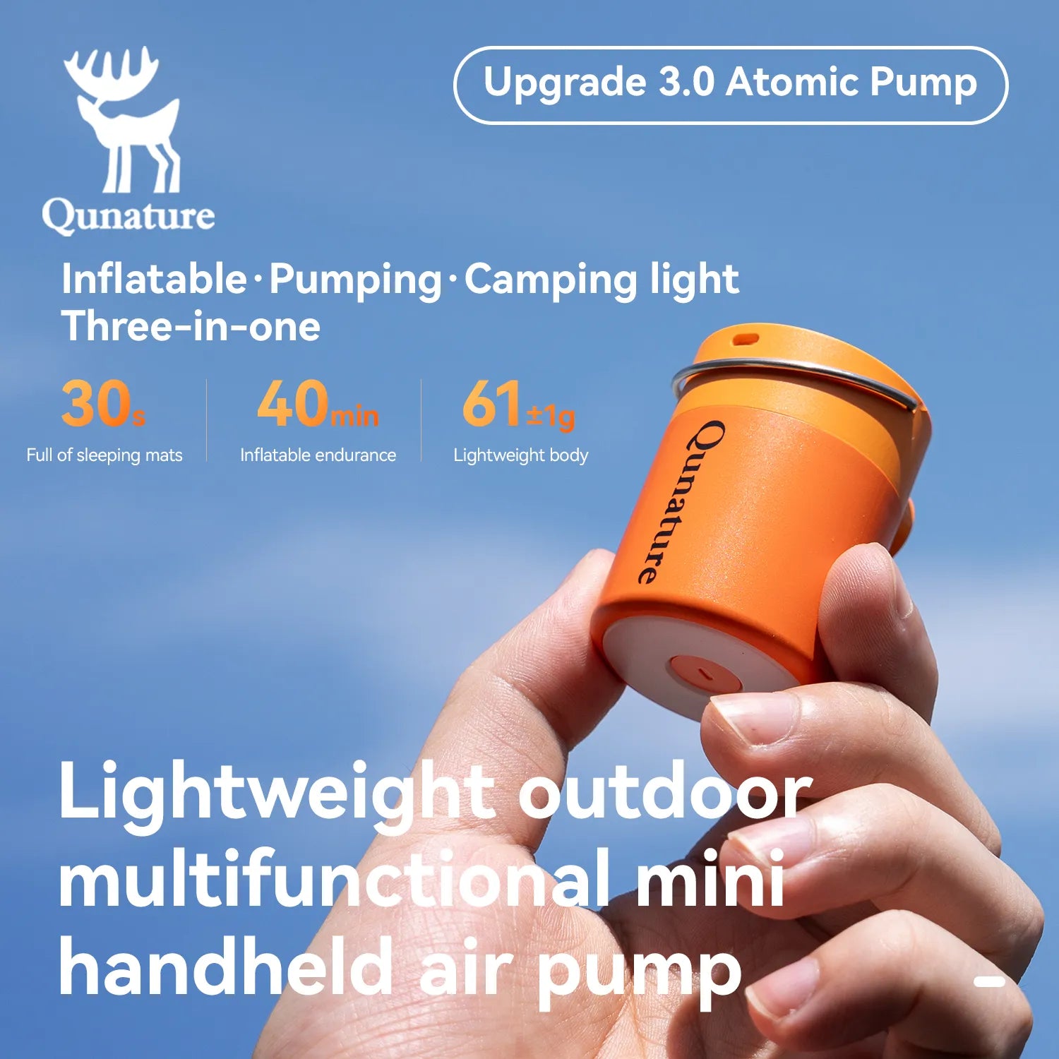 An ultra-light mini orange electric air pump is held in the hand