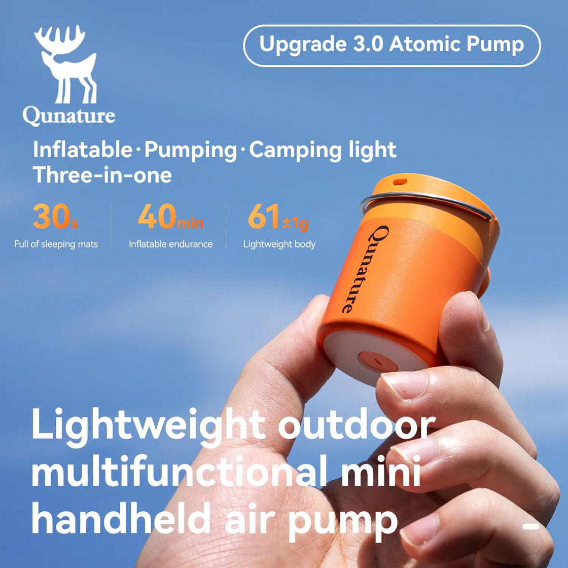 An ultra-light mini orange electric air pump is held in the hand