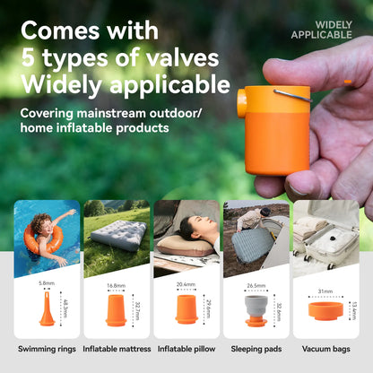 This mini electric air pump comes with five air nozzles, which can be used in a variety of inflatable products