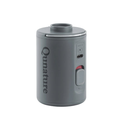 Gray cylindrical device with 'Qunature' branding on a white background