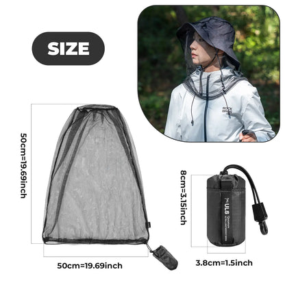 Netting with dimensions, person wearing netting, and pump with dimensions on a white background