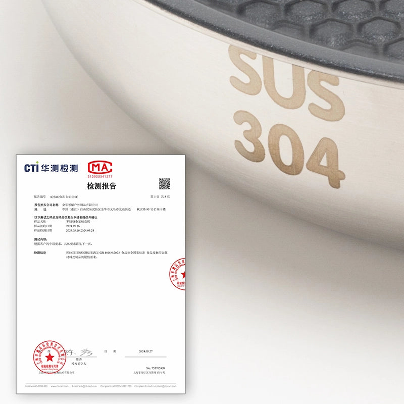 Certificate of conformity for SUS 304 material with a white background