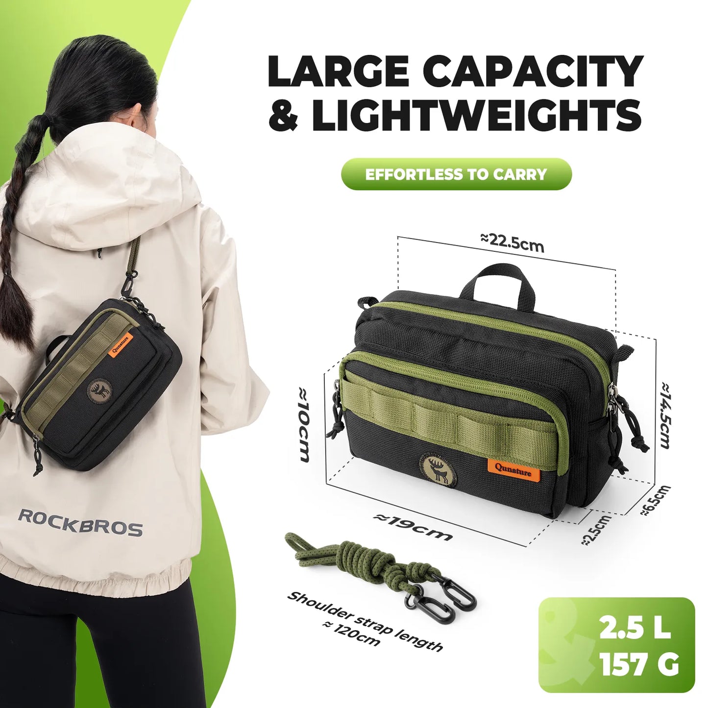 Outdoor Crossbody Sling Bag for Hiking & Cycling 2.5L