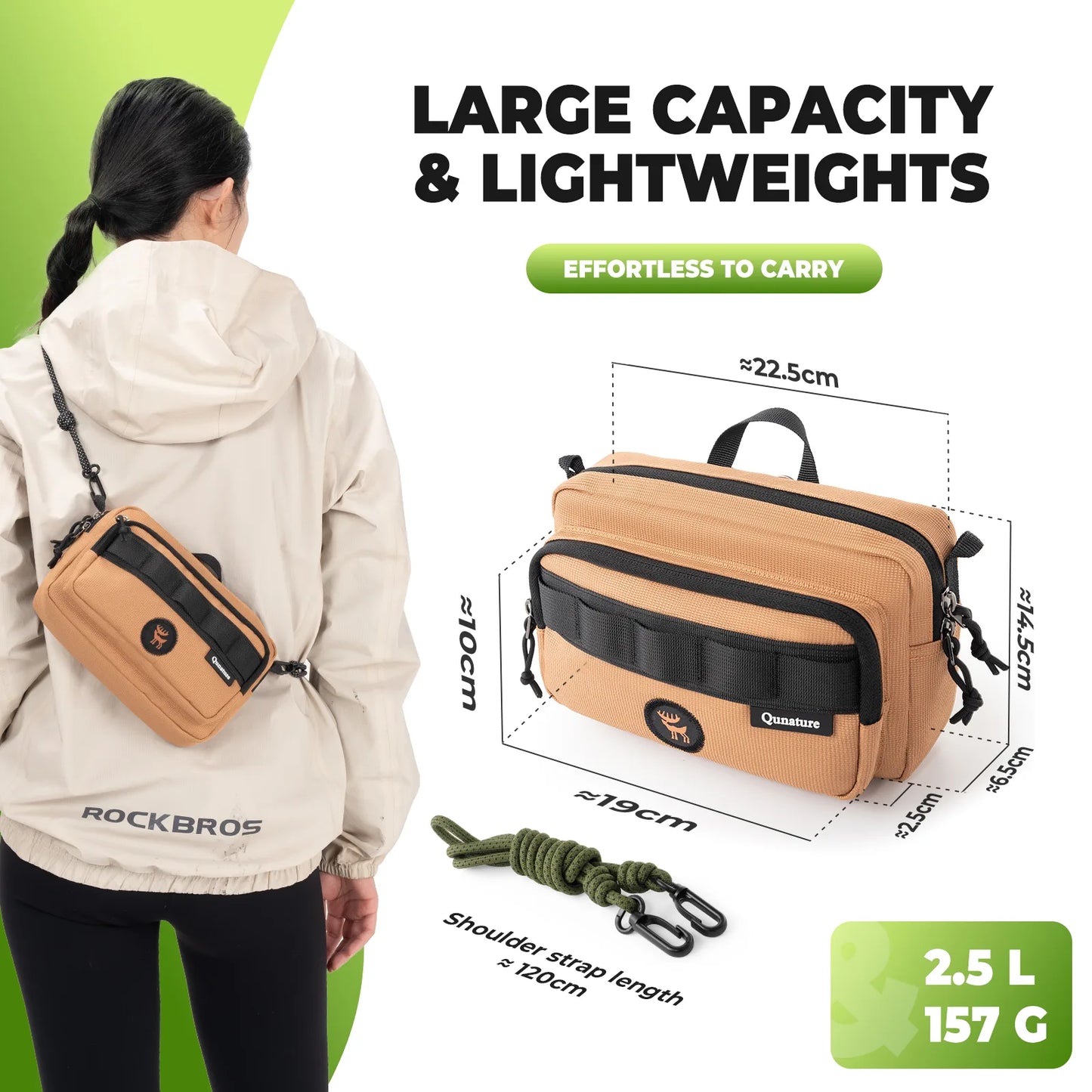 Outdoor Crossbody Sling Bag for Hiking & Cycling 2.5L