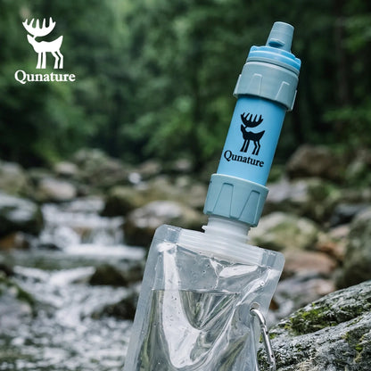 Qunature water filter device on a natural background