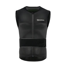 A black ski back vest with a front zipper and the brand 'Qunature' written on the upper front.