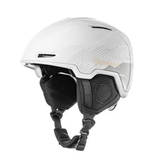 A white Qunature ski helmet with adjustable ventilation and a detachable liner, designed for winter sports.