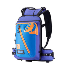 A purple ski training strap with an orange pattern and storage pockets