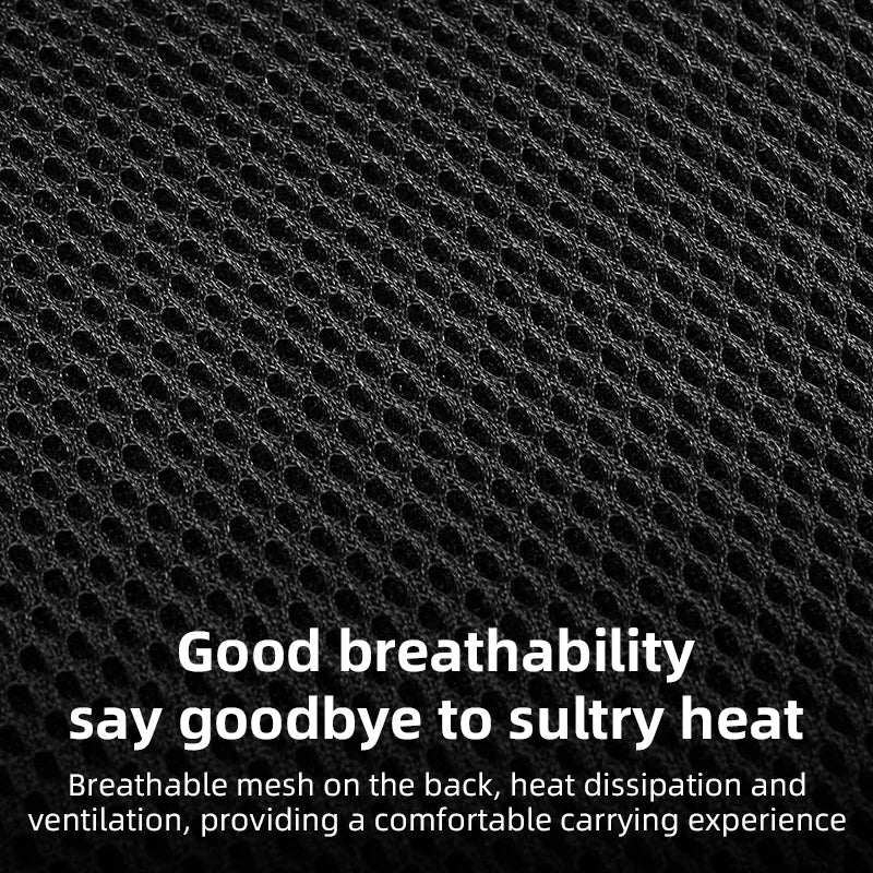 Black breathable mesh fabric with text on a black background