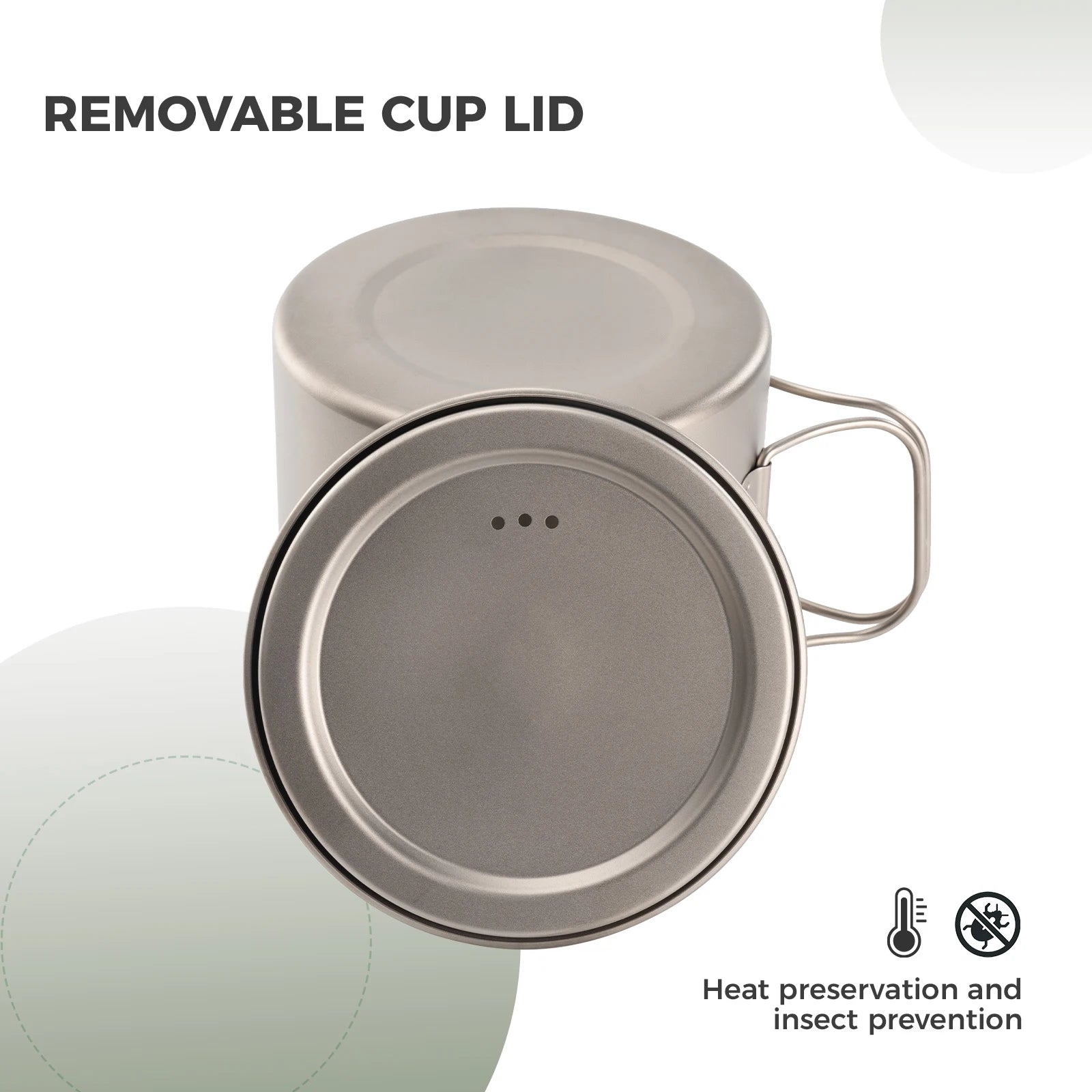Removable cup lid on a white background with text indicating features.