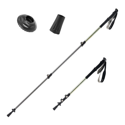 Two black hiking poles with adjustable components on a white background