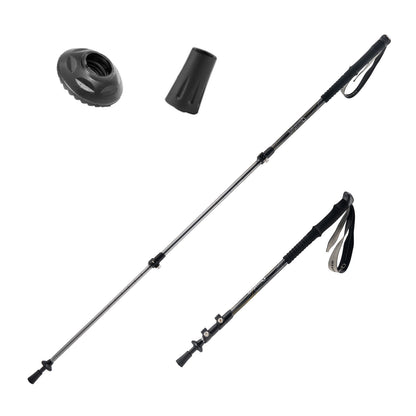 Two black hiking poles with accessories on a white background